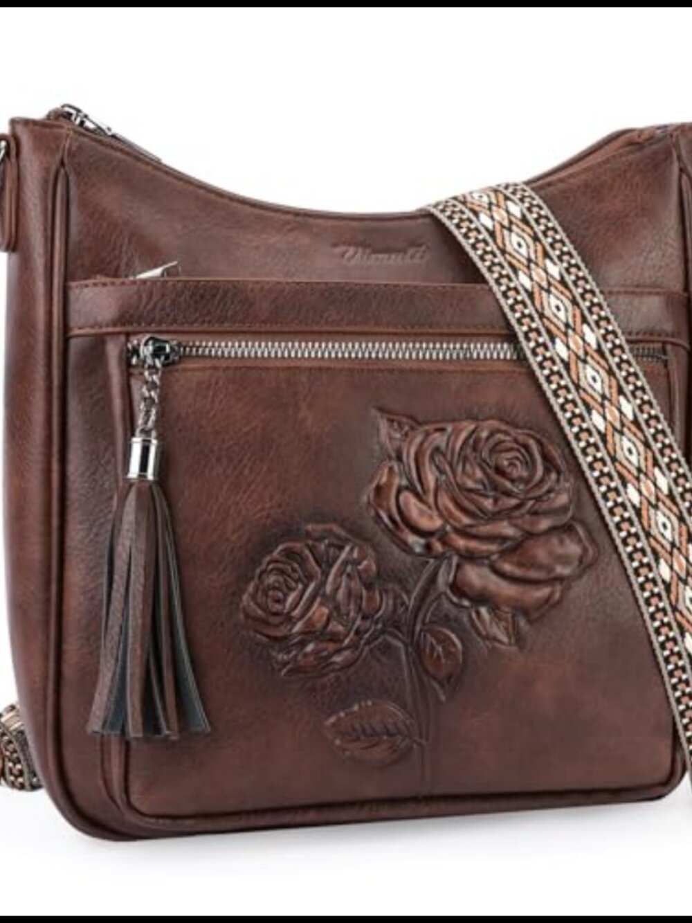 Vegan Leather Hobo Crossbody Bag Embossed Floral Rabbit Women Purse